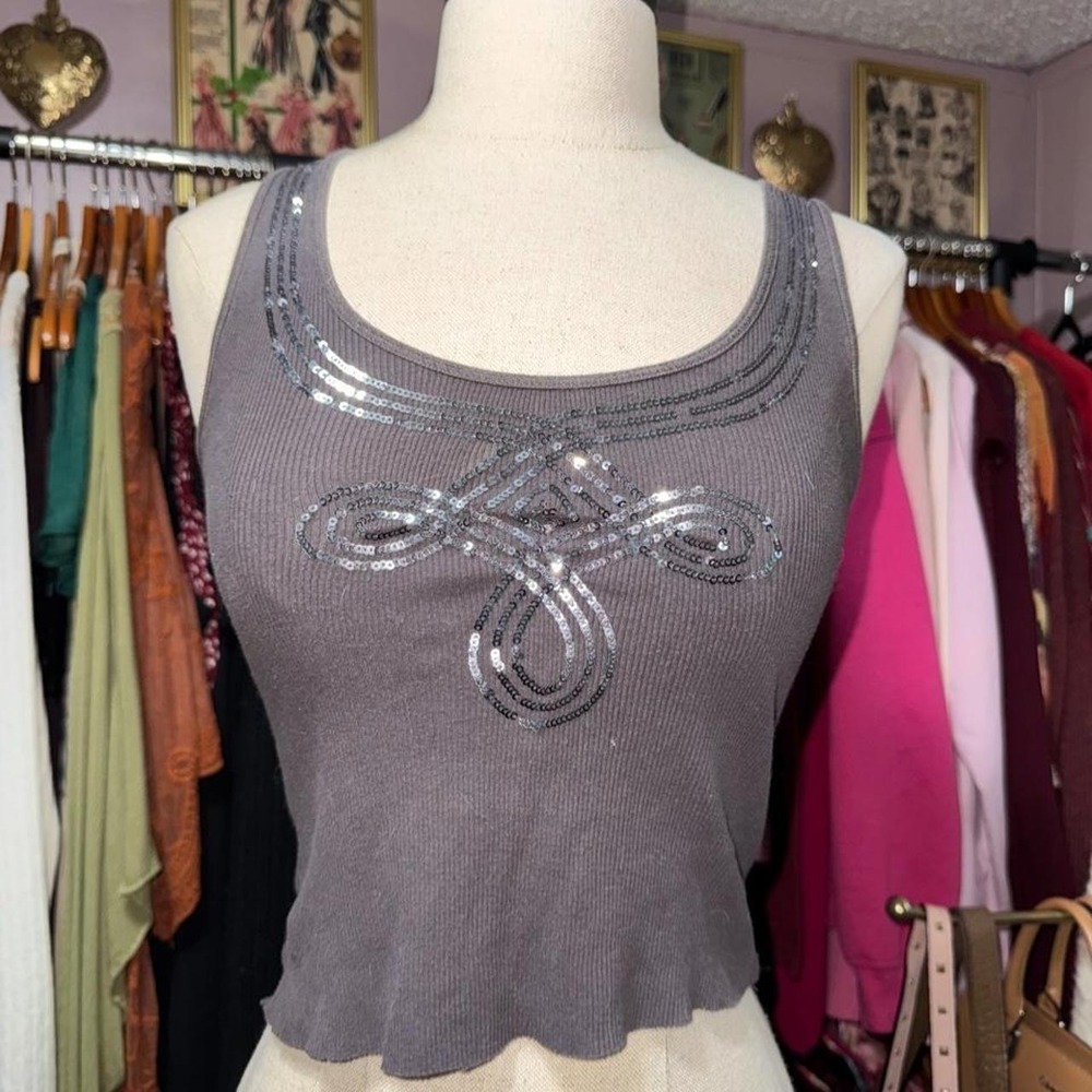 Y2K Sequin design baby tee Tank 🩶 size S